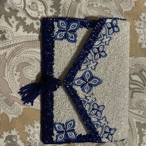 Beaded Blue and White Clutch